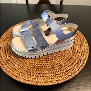 Gabor Blue Metallic Platform Sandals UK size 4 US size 6.5